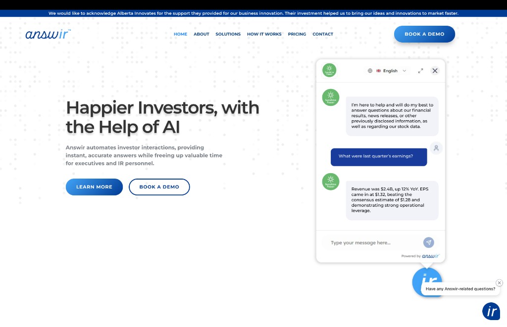 Answir - AI investor relations platform by CODE UI ANDY